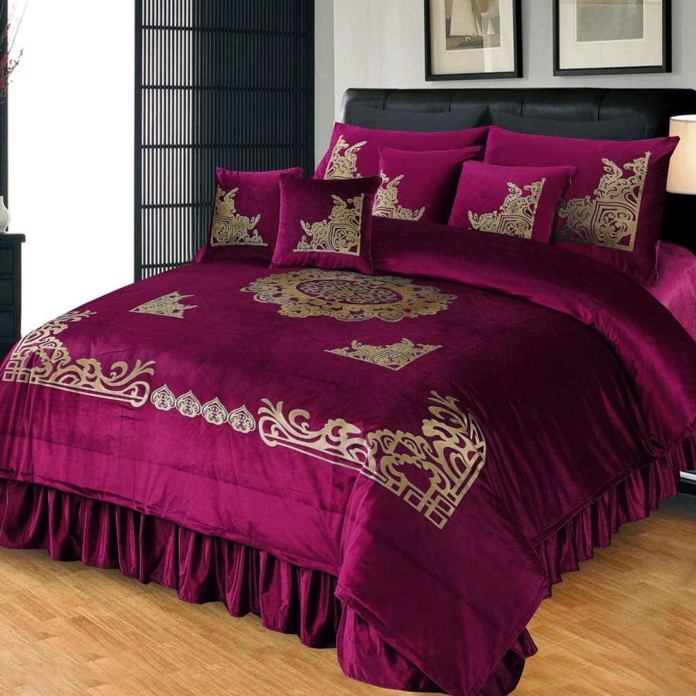 9 Pcs Embossed Velvet Bridal Bed Set Ev - 02 Sheets