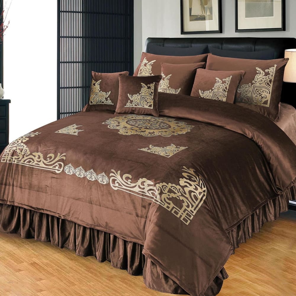 9 Pcs Embossed Velvet Bridal Bed Set Ev - 03 Sheets