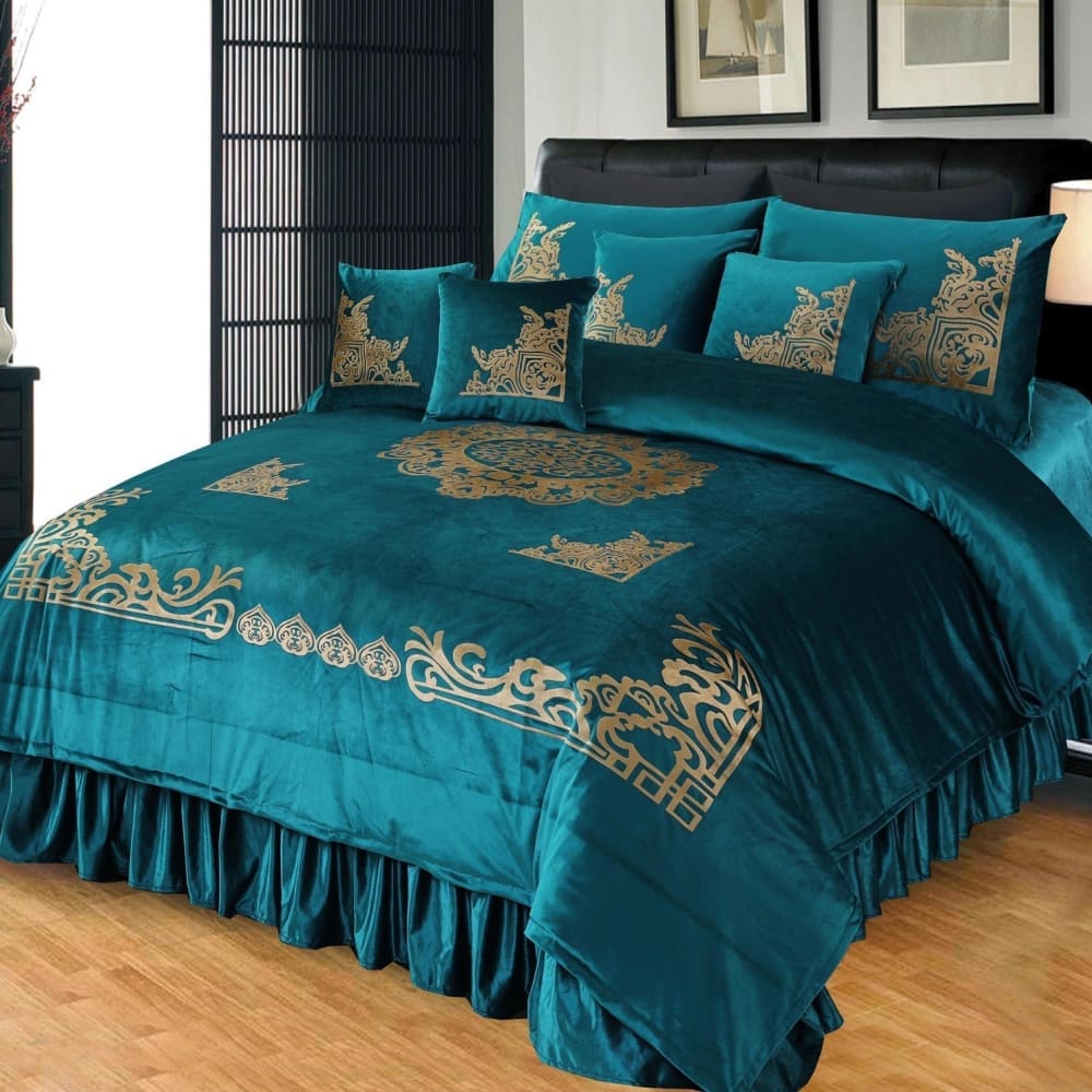 9 Pcs Embossed Velvet Bridal Bed Set Ev - 04 Sheets