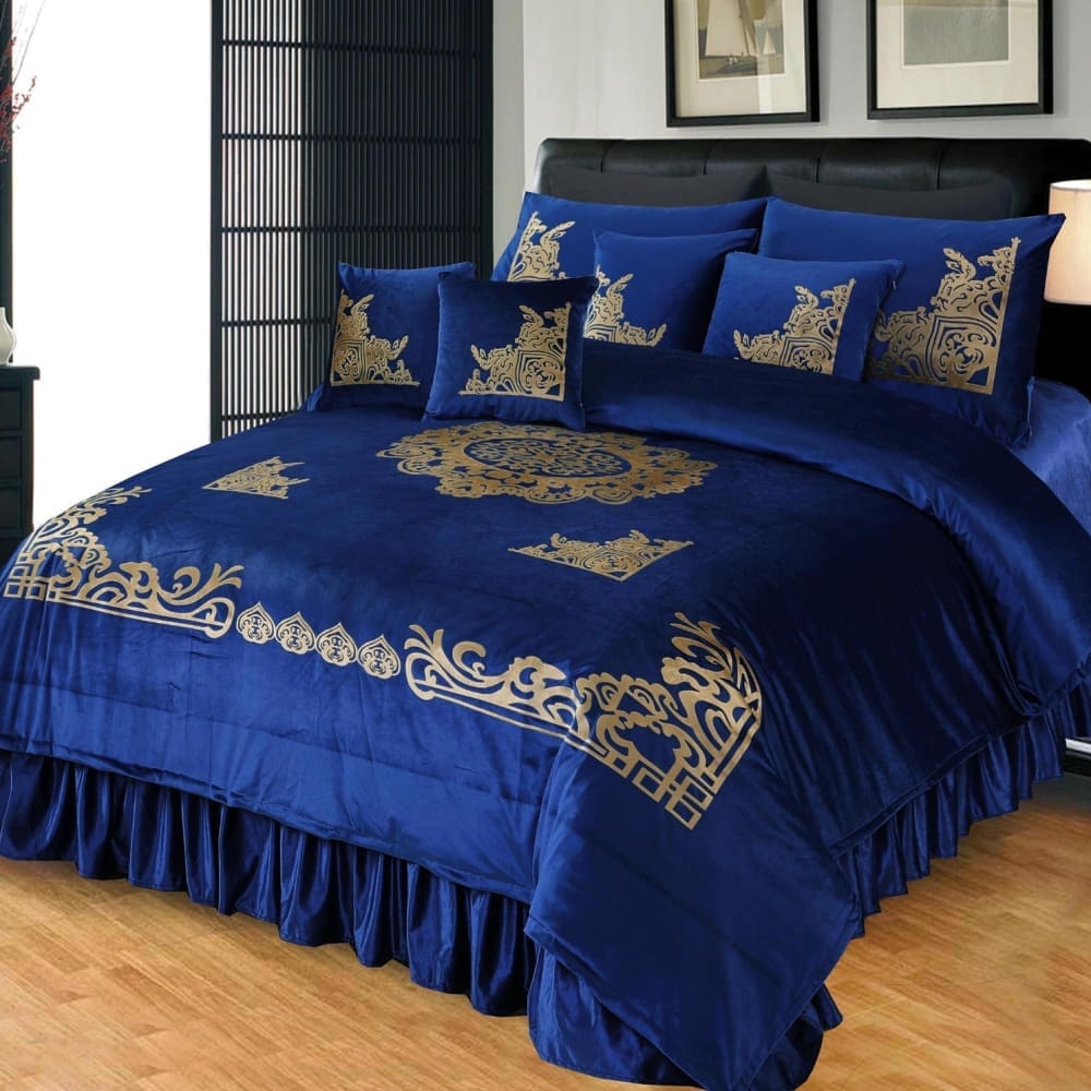 9 Pcs Embossed Velvet Bridal Bed Set Ev - 05 Sheets