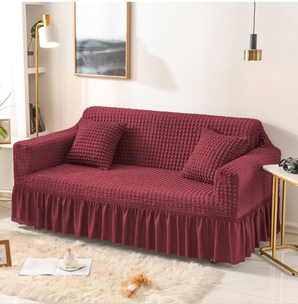 Bubble Mesh Quilted Sofa Cover﹙Maroon ﹚