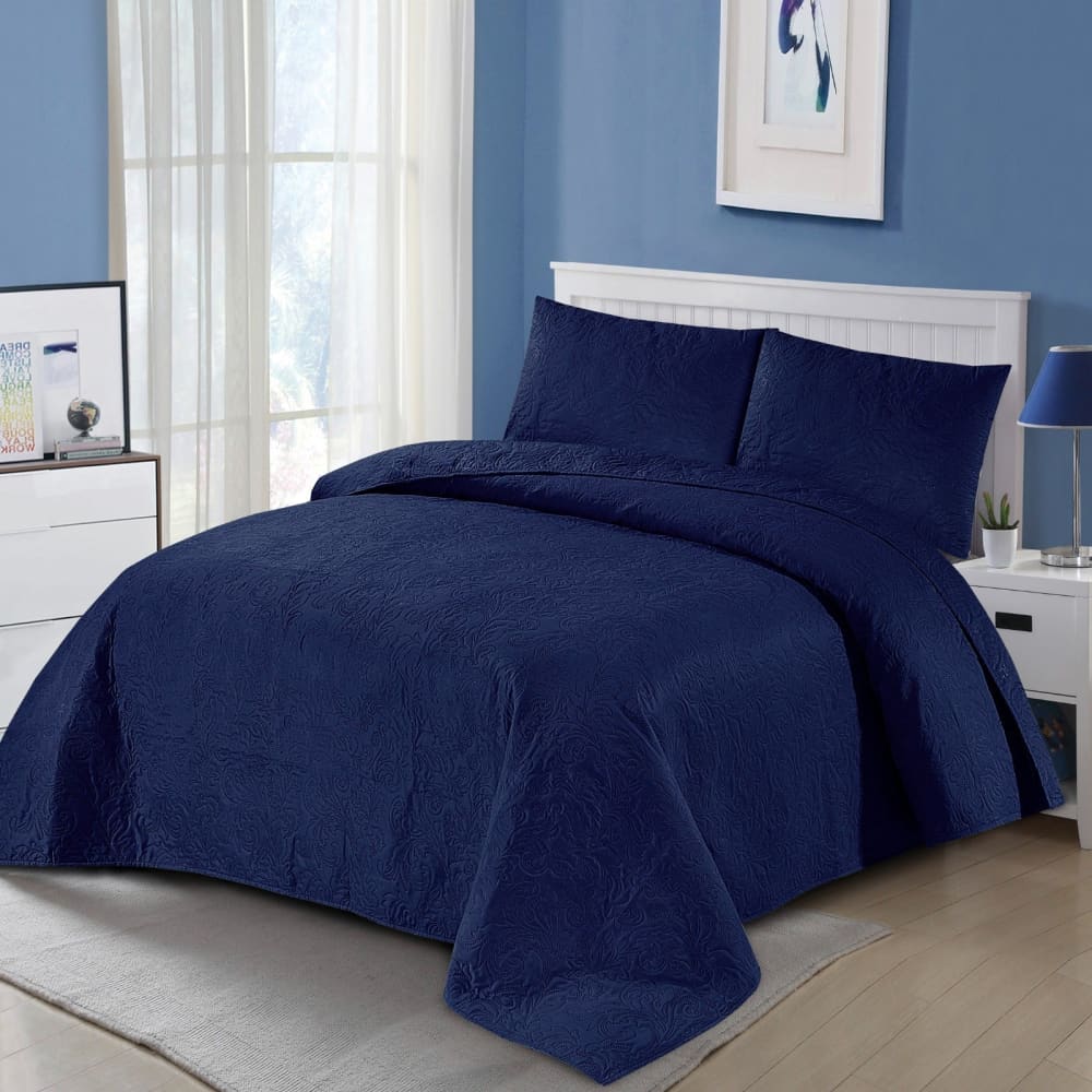 Blue Luxury - Bedspread 3Pc Quilts & Comforters