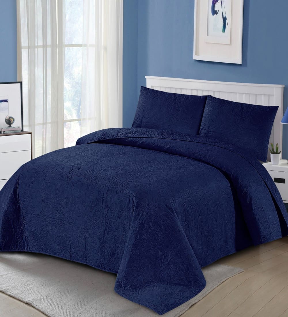 Blue Luxury - Bedspread 3Pc Quilts & Comforters