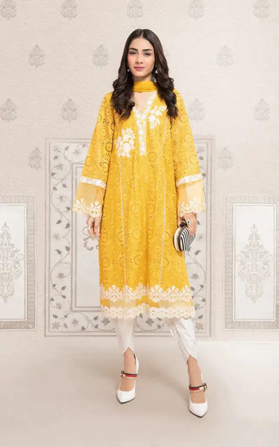 Fc Chikenkari Lawn Embroidered Three Piece Collection (D - 760)Yellow Apparel