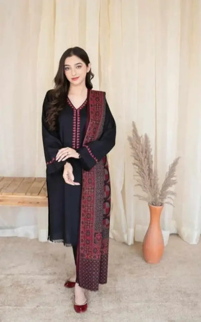 Fcc - 883 Black Lawn Embroidered Three Piece With Swiss Duppata Apparel