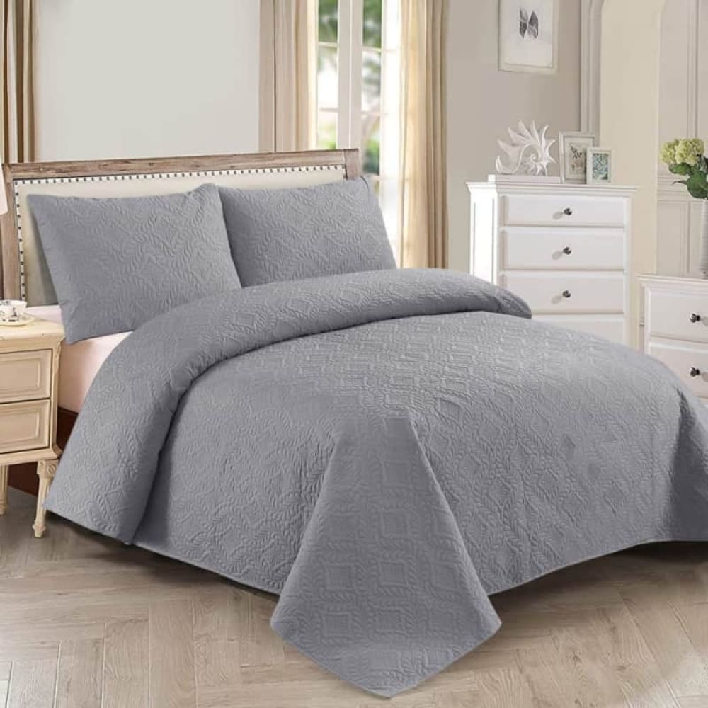 Grey Bedspread Set 3 Pcs D-B07 Quilts & Comforters
