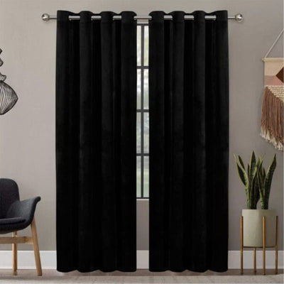 Luxury Plain Velvet Curtain Pair (Black) Curtains