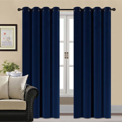 Luxury Plain Velvet Curtain Pair (Blue) Curtains
